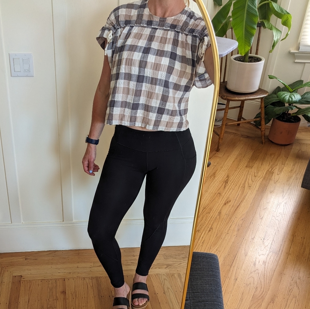 Gingham Boxy Cropped Cotton Top - Size S